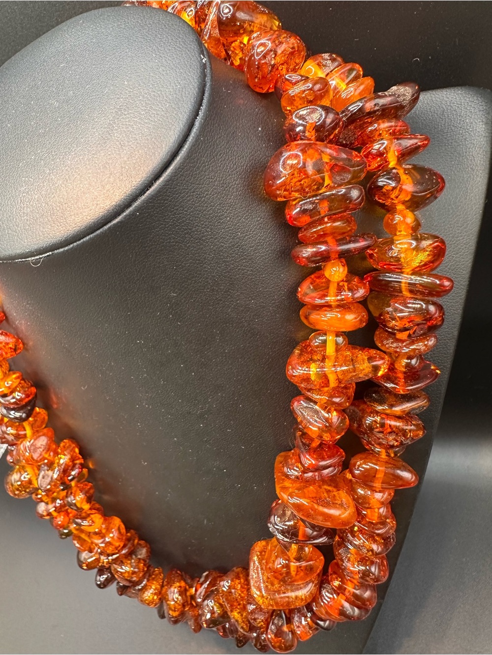 40” Genuine Baltic Amber Nugget Necklace Cognac Honey Amber Long Statement - Picture 10 of 16